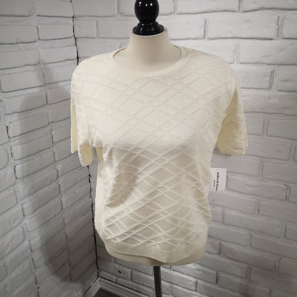 NWT Alfred Dunner Ladies Size XL Petite Ivory Lightweight Short Sleeve Sweater